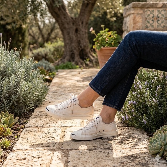 Converse Shoes - Vintage Converse Jack Purcell Sneakers Off White Canvas 1Q698 Womens 7 Mens 5.5